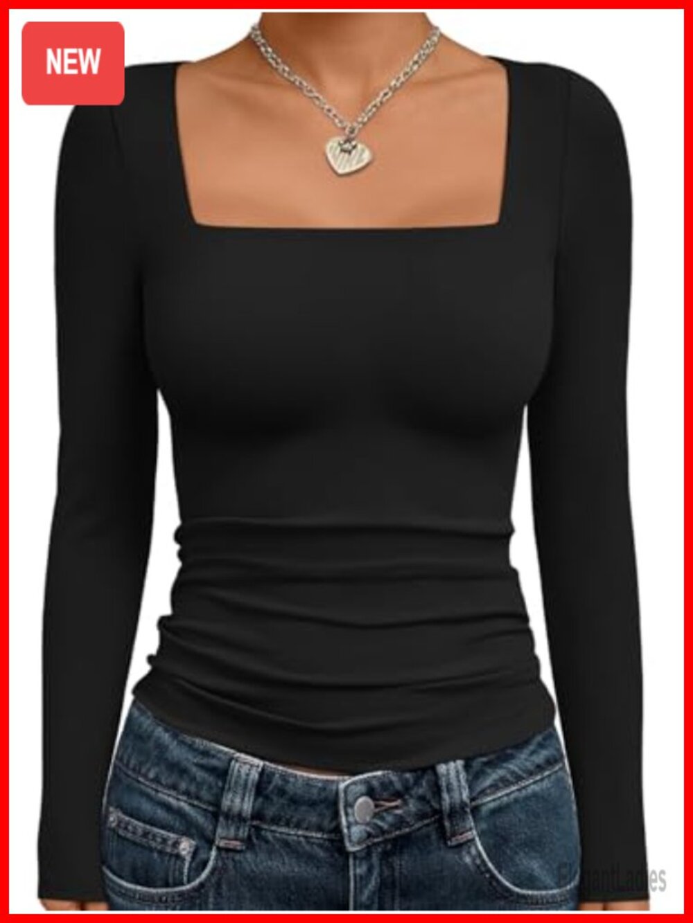 Women's Square Neck Crop Top Long Sleeve Slim Fit Stretch Workout